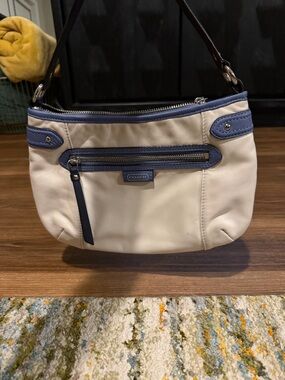 Coach Cream Shoulder Bag with Blue Trim
